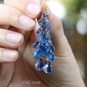 The Victoria Earrings – Blue Kyanite Earrings, Blue Long Cluster Gemstone Earrings