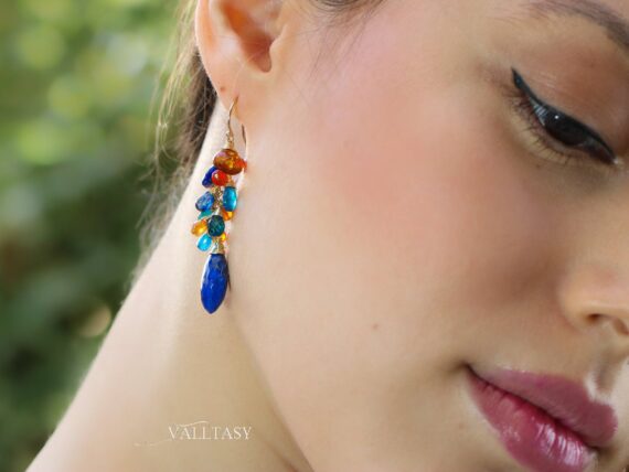 Lapis Lazuli, Kyanite and Citrine Cluster Gemstone Earrings