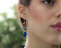 Lapis Lazuli, Kyanite and Citrine Cluster Gemstone Earrings