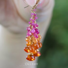 The Sangria Earrings – Pink Sapphire and Spessartite Garnet Earrings, Pink Orange Cluster Gemstone Earrings