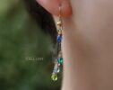 Tassel Earrings with Multi Gemstone Precious Stones, Mixed Metal Earrings