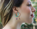 Turquoise Hoop Earrings with Amethyst Dangle Charms