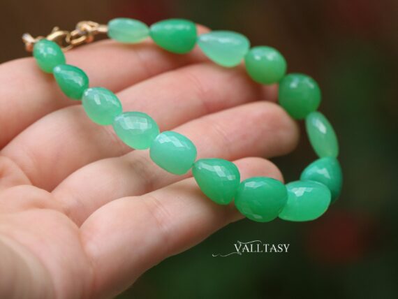 Green Chrysoprase Bracelet, Large Nugget Green Gemstone Bracelet