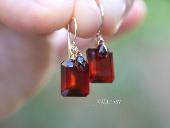 Solid Gold 14K Hessonite Garnet Earrings with Mozambique Garnet Drops
