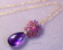 Electric Purple Amethyst Pendant Necklace with Pink Sapphires and Pink Rubies