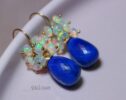 Lapis Lazuli with Ethiopian Opal Earrings, Small Gemstone Cluster Earrings