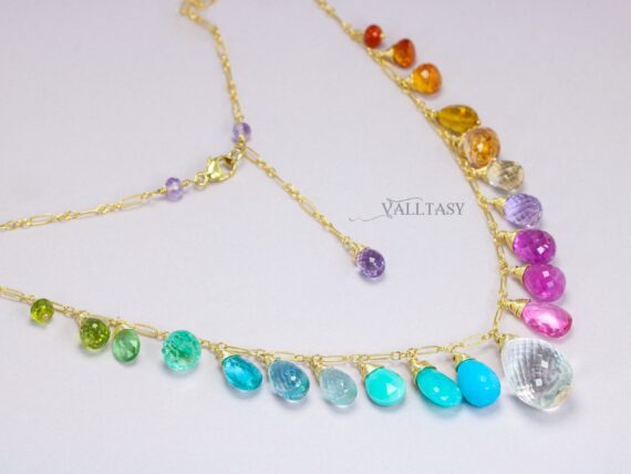 Multi Gemstone Necklace, Precious Drop Necklace, Pastel Candy Necklace