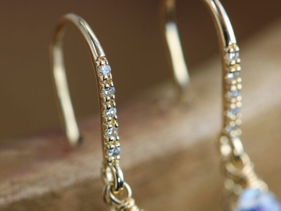 Solid Gold 14K Diamond Oval Rainbow Moonstone Earrings