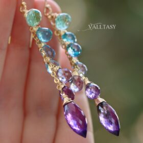 Where the Ocean Ends Earrings – Aqua Blue Purple Gemstone Dangle Earrings with Amethyst and Topaz
