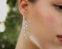 Rainbow Moonstone Dangle Cluster Earrings, Finest Quality Moonstone Earrings