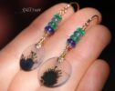 Solid Gold 14K Dendritic Agate and Emerald Earrings, One of a Kind