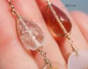 Solid Gold 14K Dendritic Agate and Golden Rutilated Quartz Earrings, One of a Kind