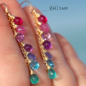 The Miracle Earrings – Multi Gemstone Pink Purple Blue Drop Earrings, Linear Gemstone Earrings