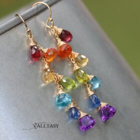 The Intense Rainbow Earrings – Rainbow Multi Gemstone Drop Earrings, Linear Gemstone Earrings