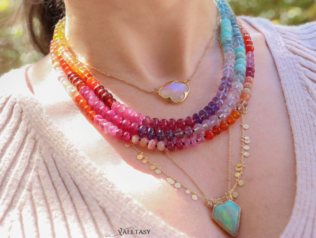 Ivory Beaded Necklace with Rainbow Pendant main image 1