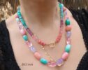 Solid Gold 14K Silk Knotted Pastel Multi Gemstone Necklace