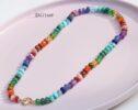 Solid Gold 14K Silk Knotted Rainbow Multi Gemstone Necklace, One of a Kind