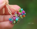 Semi Precious Gemstone Earrings, Colorful Gemstone Chain Earrings
