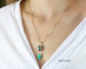 Solid Gold 14K Genuine Tahitian Pearl and Carved Turquoise Leaf Pendant on a Chain, One of a Kind