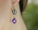 Solid Gold 14K Tahitian Pearl Earrings with Ruby and Amethyst, One of a Kind