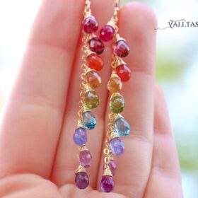 The Rainbow Charm Earrings – Rainbow Multi Gemstone Drop Earrings, Linear Gemstone Earrings