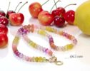 Solid Gold 14K Silk Knotted Multi Gemstone Necklace with a Sun Charm, One of a Kind