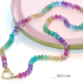 The Pastel Necklace – Solid Gold 14K Silk Knotted Pastel Multi Gemstone Necklace