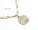 Solid Gold 14K Round Medallion Sun and Stars Charm