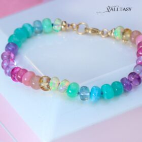 The Pastel Bracelet – Solid Gold 14K Silk Knotted Pastel Bracelet, Multi Gemstone Bracelet in Finest Quality