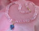 Solid Gold 14K Silk Knotted Rose Quartz Necklace with London Blue Topaz, One of a Kind
