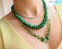 Solid Gold 14K Malachite Silk Knotted Gemstone Necklace, One of a Kind