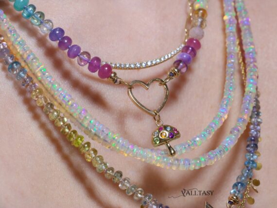 Solid Gold 14K Ethiopian Opal Multi Wrap Bracelet Necklace, Multi Layered Bracelet, Double Layered Necklace, Long Necklace