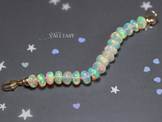 Solid Gold 14K Silk Knotted Ethiopian Opal Extender for Bracelets and Necklaces