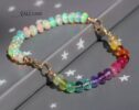 Solid Gold 14K Silk Knotted Ethiopian Opal Rainbow Bracelet, Half Opal Half Rainbow Bracelet