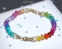 Solid Gold 14K Silk Knotted Pastel and Rainbow Bracelet, Half Pastel Half Rainbow Bracelet