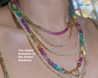 Solid Gold 14K Silk Knotted Pastel Gemstone Extender for Bracelets and Necklaces