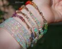 Solid Gold 14K Silk Knotted Rainbow Bracelet, Genuine Multi Gemstone Colorful Bracelet