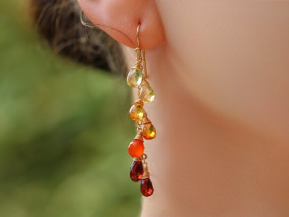 Multi Gemstone Orange Red Drop Colorful Earrings