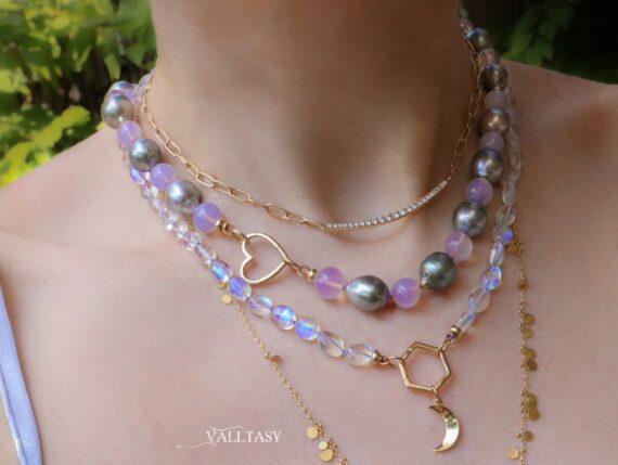 Solid Gold 14K Silk Knotted Tahitian Pearl and Scorolite Necklace, One of a Kind