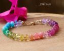 Solid Gold 14K Silk Knotted Unicorn Colorful Bracelet, Multi Gemstone Bracelet in a Vivid Rainbow
