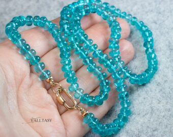 Solid Gold 14K Silk Knotted Caribbean Blue Apatite Necklace