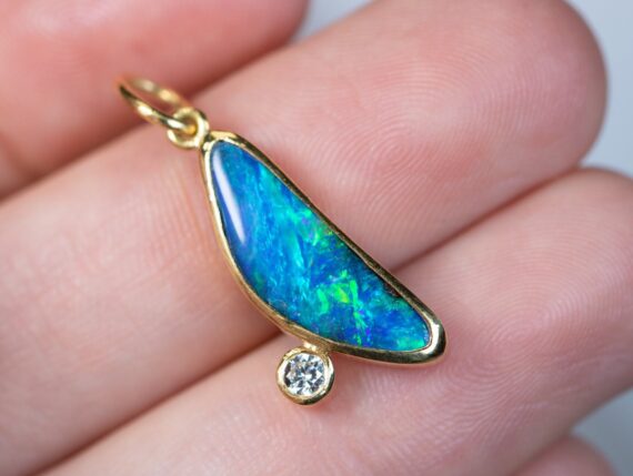 The Earendel Australian Opal Charm – Solid Gold 20K Australian Opal Charm with a Genuine Diamond, One of a Kind