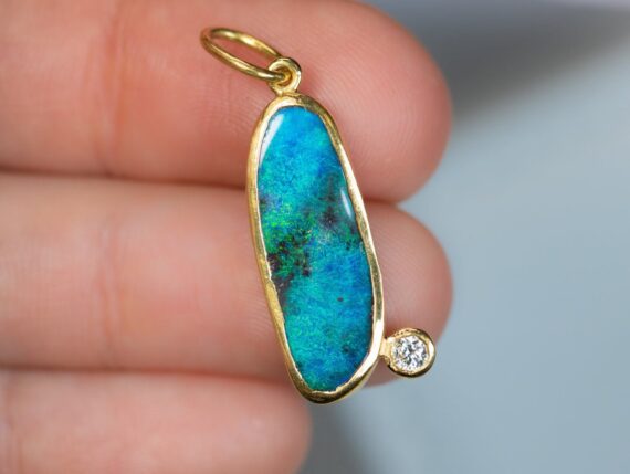 The Lake View Australian Opal Charm – Solid Gold 20K Australian Opal Charm with a Genuine Diamond, One of a Kind