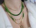 14K Solid Gold Tsavorite Beaded Necklace, Ombre Emerald Green Gemstone Necklace