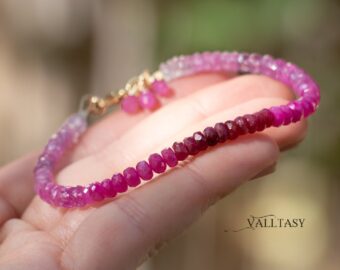 Pink Ruby Bracelet, Ruby and Sapphire Bracelet, Pink Gemstone Stacking Bracelet