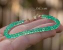 Solid Gold 14K Colombian Emerald Bracelet, Genuine Emerald Stacking Beaded Bracelet