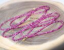 Solid Gold 14K Pink Tourmaline Multi Wrap Bracelet Necklace, Multi Layered Necklace, Beaded Necklace, One of a Kind